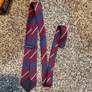Lanvin Burgundy, Navy & Cream Diagonal Stripe Silk Tie